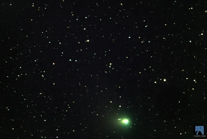 Comet C/2022 E3 (ZTF), a small green glow among the stars.