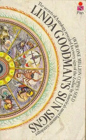 The cover of Linda Goodman's Sun Signs, with a wheel of zodiac illustrations.