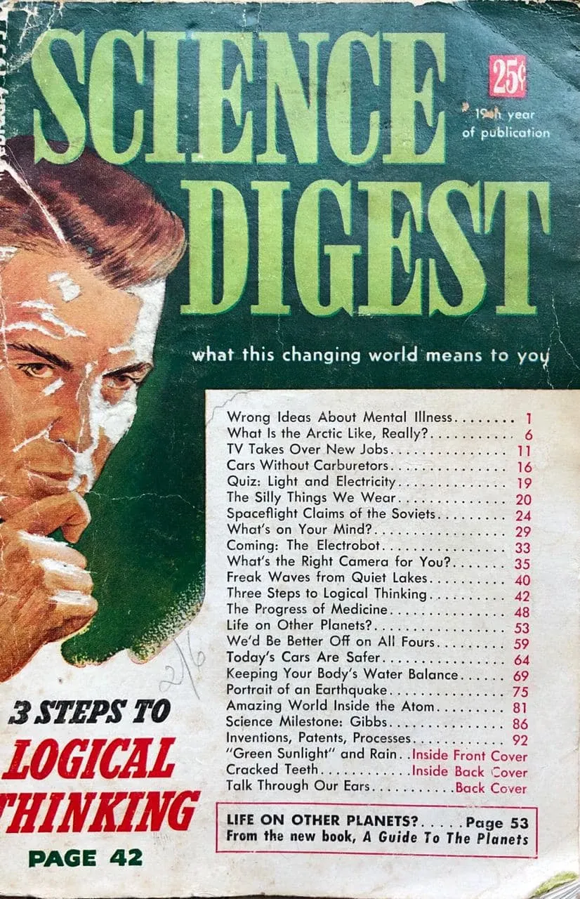 The cover of a 1950s Science Digest magazine.